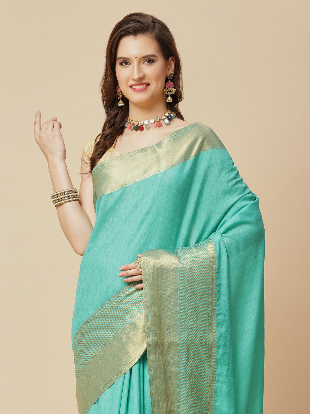 Plain Zari Border Art Handloom Woven Saree