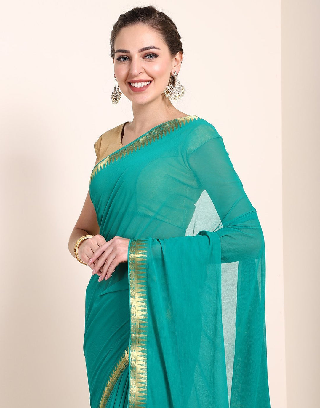 MBZ Meena Bazaar-Navy Blue Art Chiffon Saree