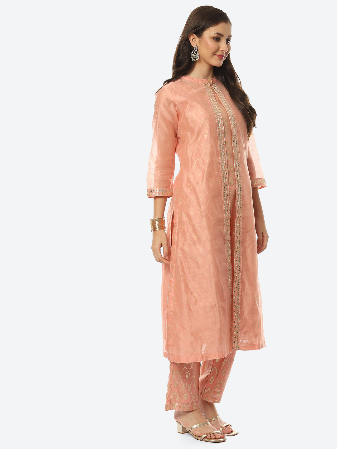 Embroidered Neck Chanderi Kurta With Palazzo