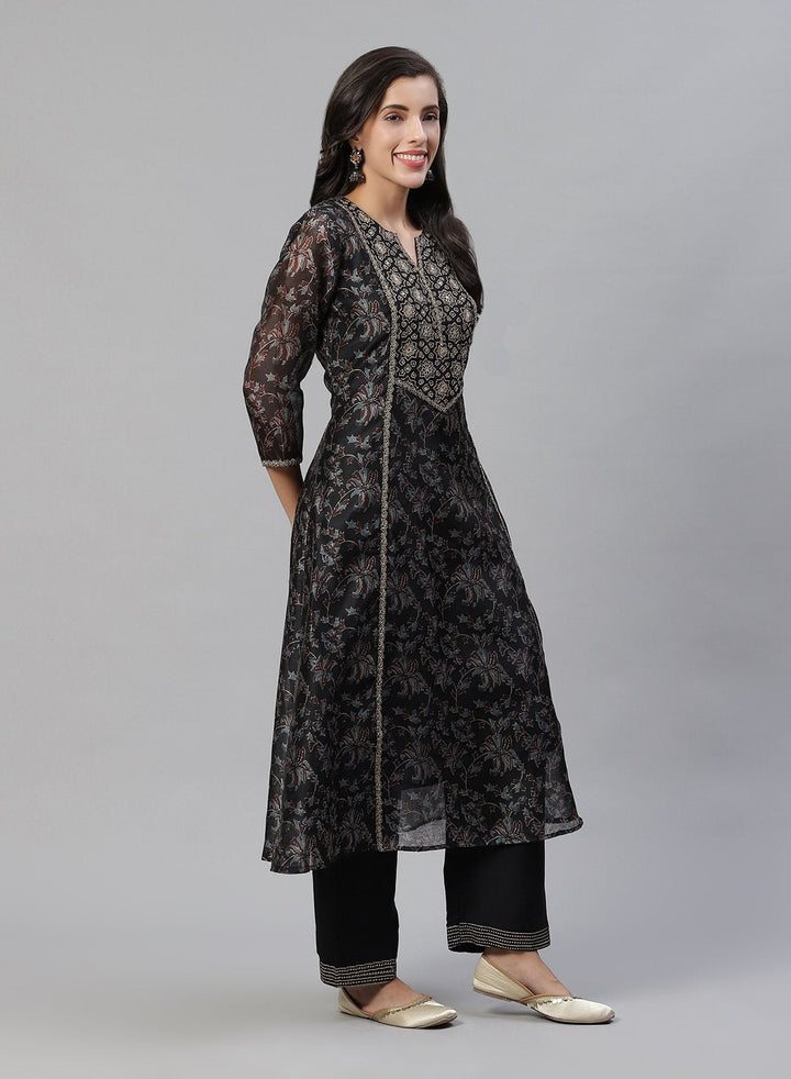 Printed Chanderi Anarkali Kurti With Pant