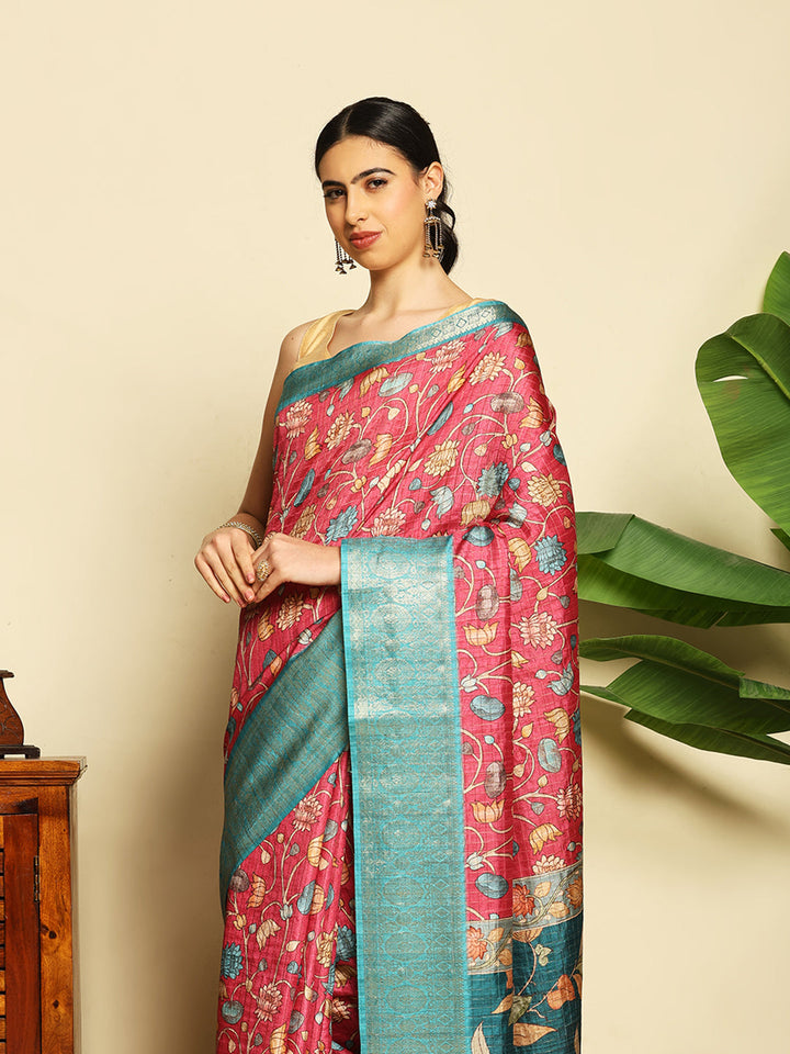 Digital Floral Printed Tussar Saree