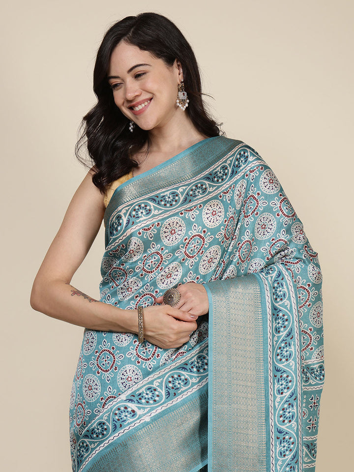 Ajrak Printed Dola Cotton Woven Saree