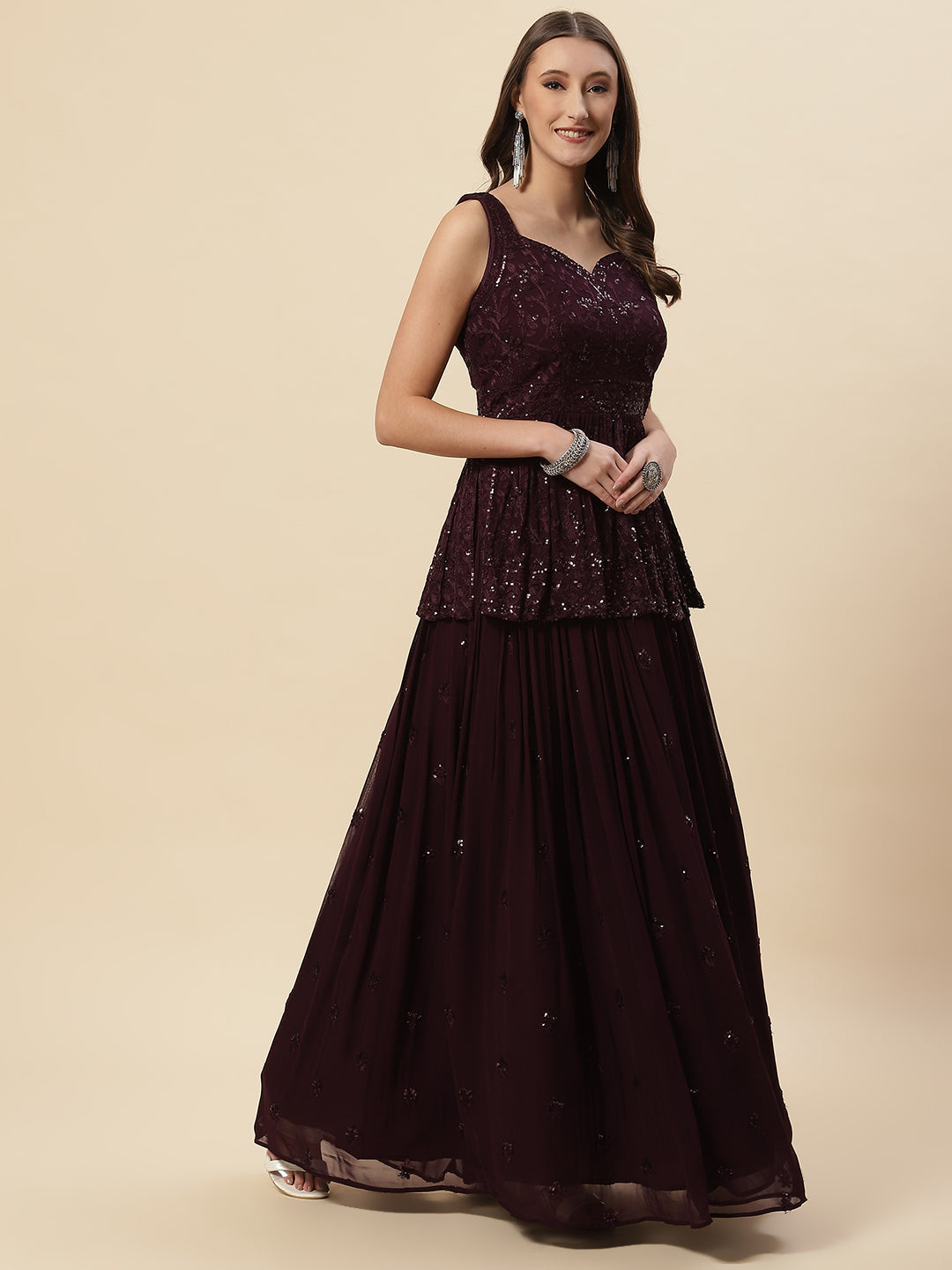 Sequin Embroidered Georgette Choli With Lehenga &amp; Net Dupatta