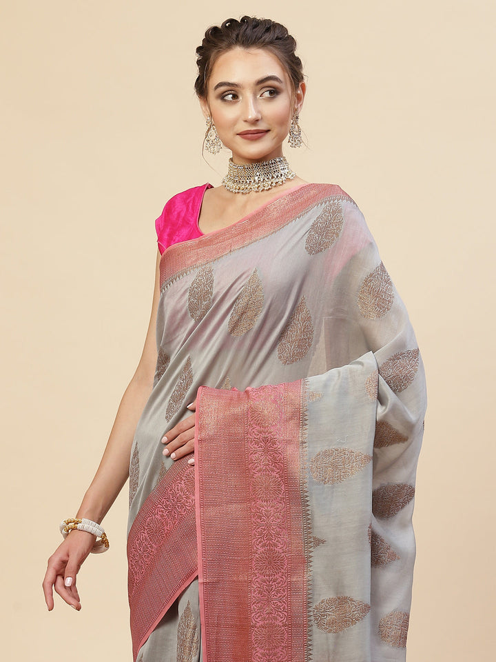 Zari Border Booti Cotton Woven Saree