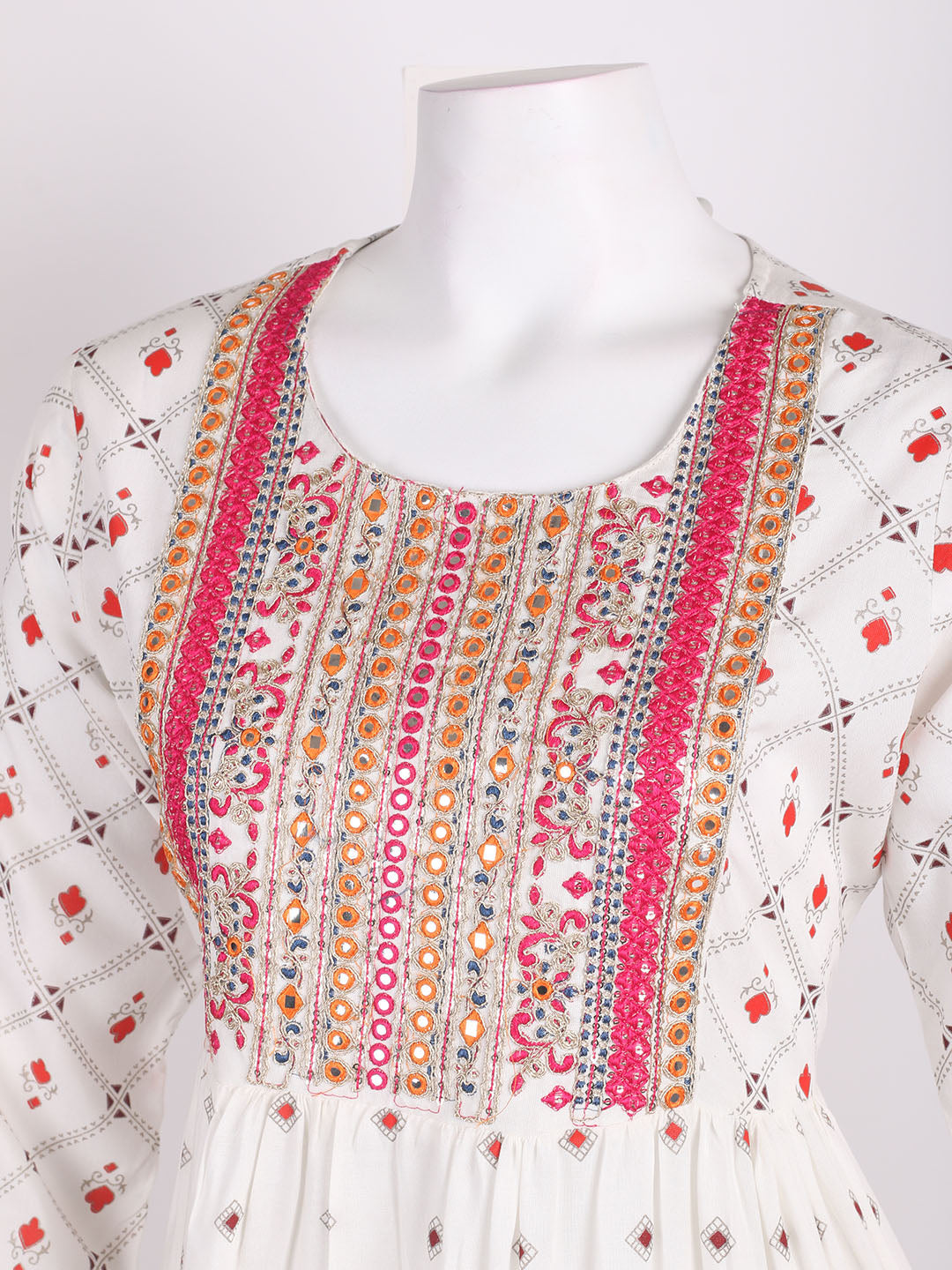 Neck Embroidered Cotton Blend Kurta &amp; Pants