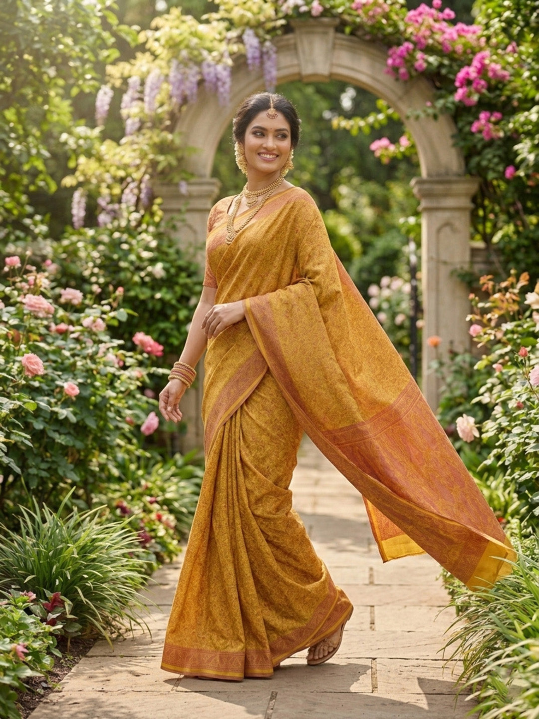 Mustard Woven Design Satan Resham Banarasi Saree