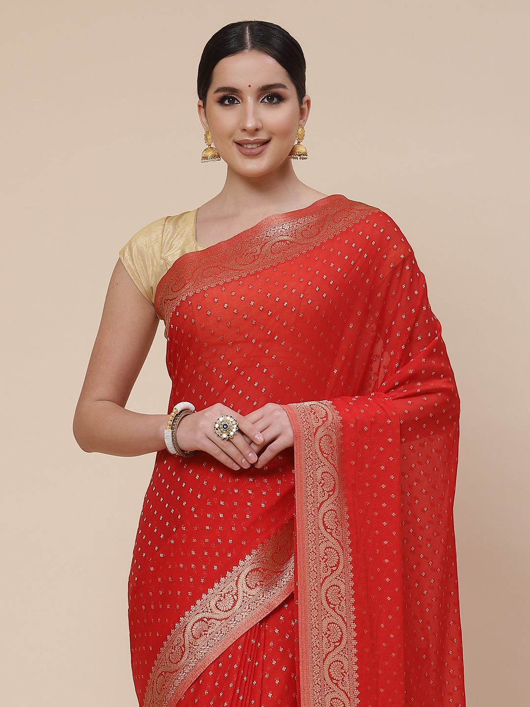 Booti Work Georgette Plain Saree