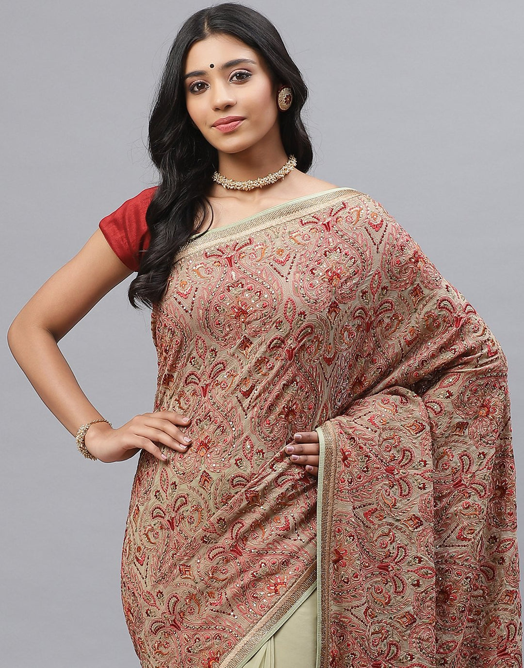 Pure Georgette  Saree with Kashmiri Work