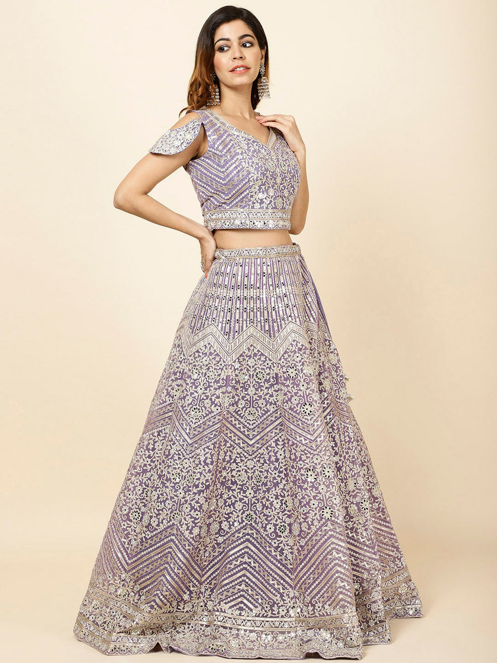 Zari Embroidered Net Choli With Lehenga & Dupatta