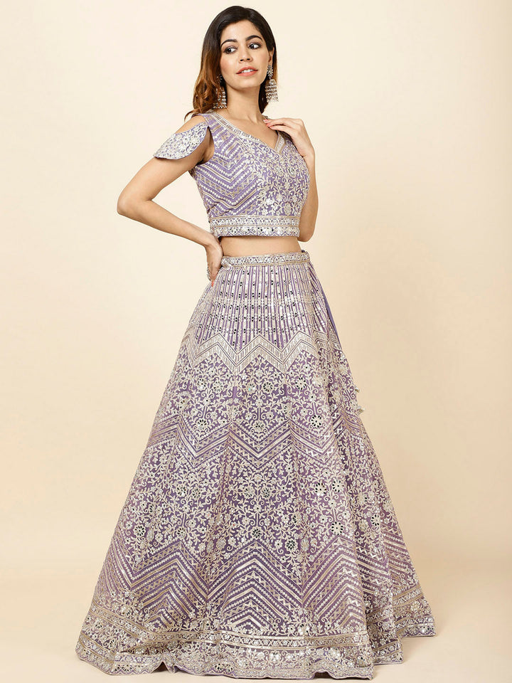 Zari Embroidered Net Choli With Lehenga &amp; Dupatta