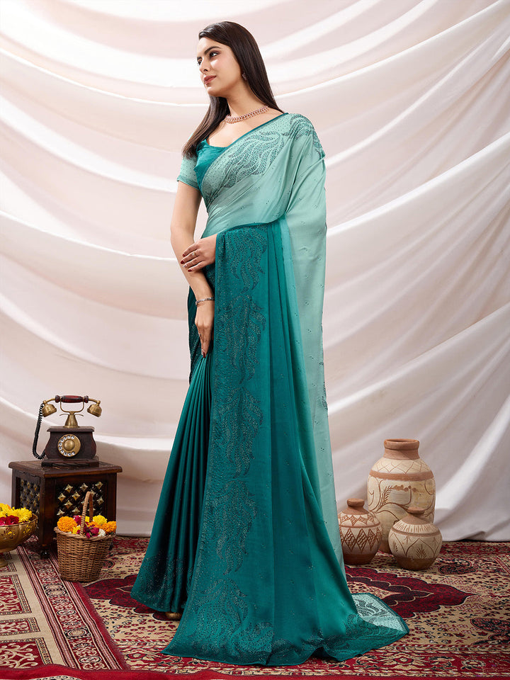 Embroidered Satin Saree