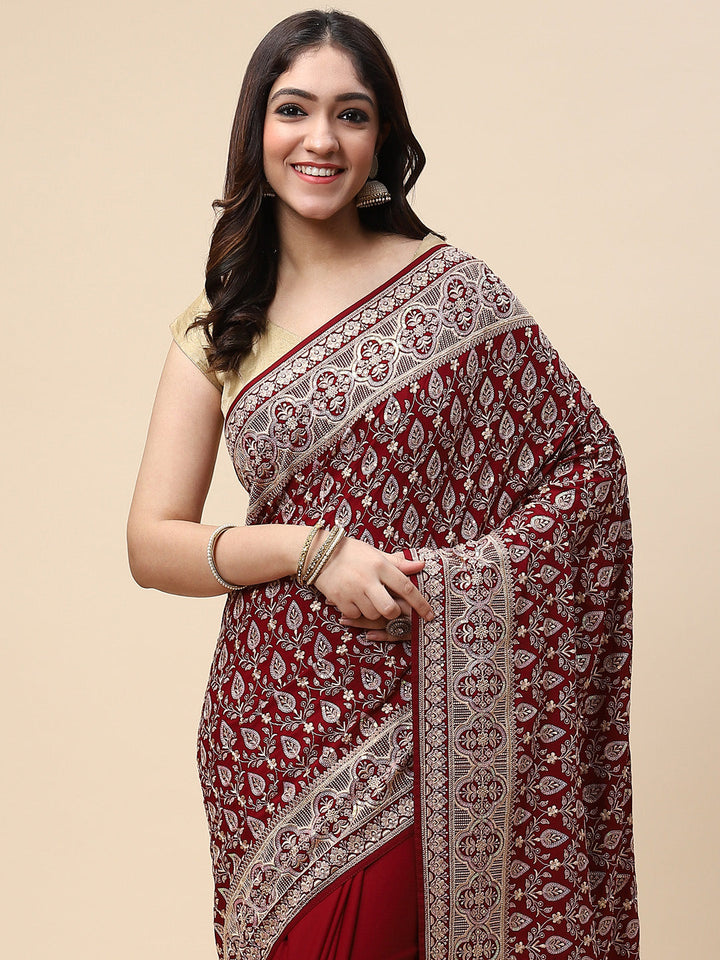 Sequin Embroidered Crepe Saree