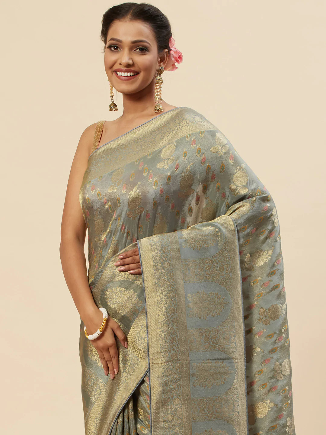 Zari Booti Organza Woven Saree