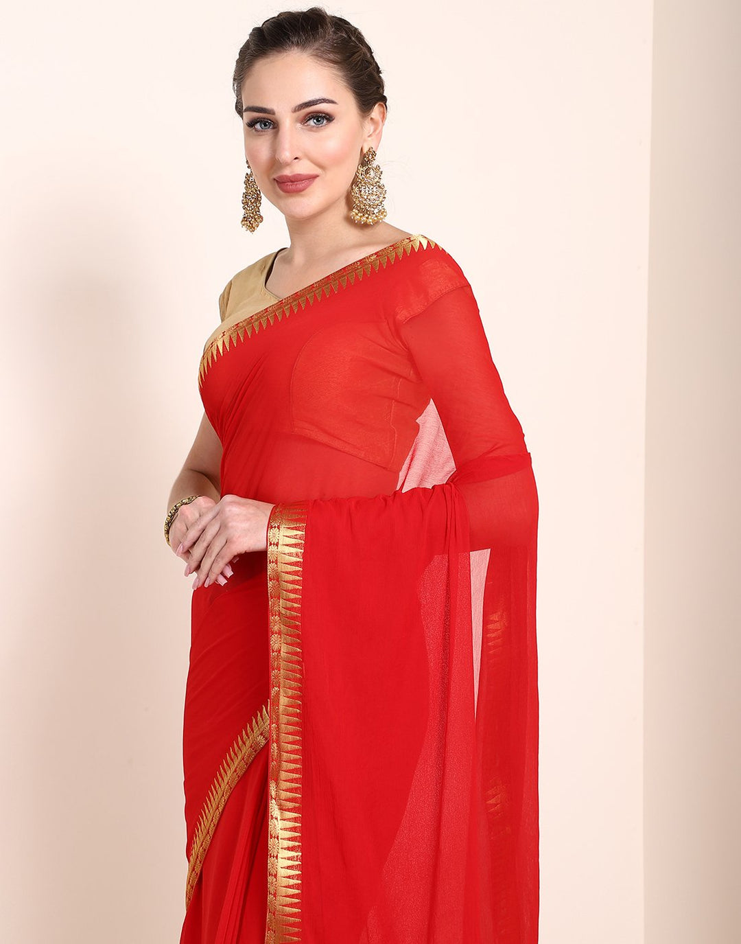 MBZ Meena Bazaar-Navy Blue Art Chiffon Saree