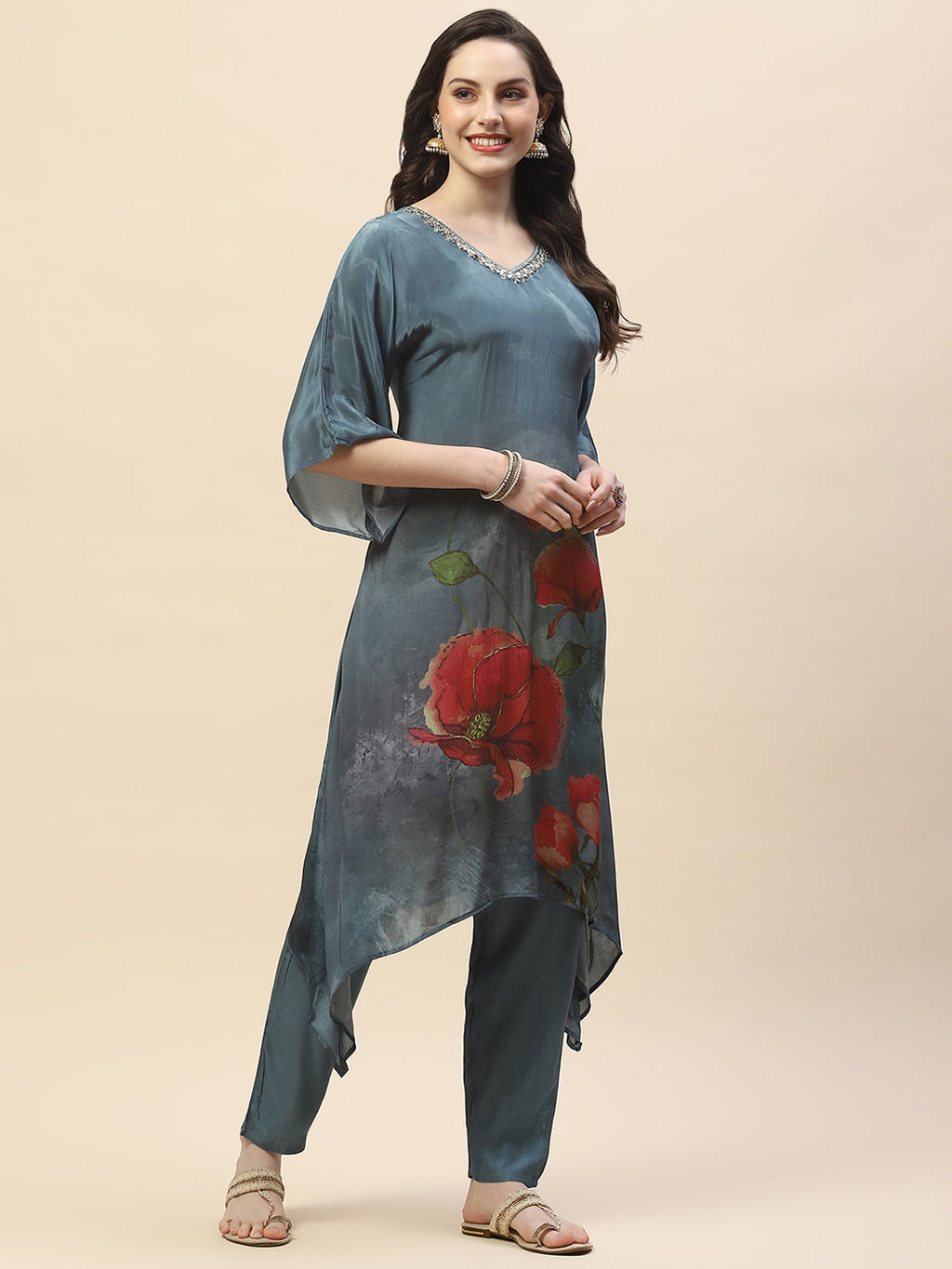 Printed Crepe Kurta With Pants