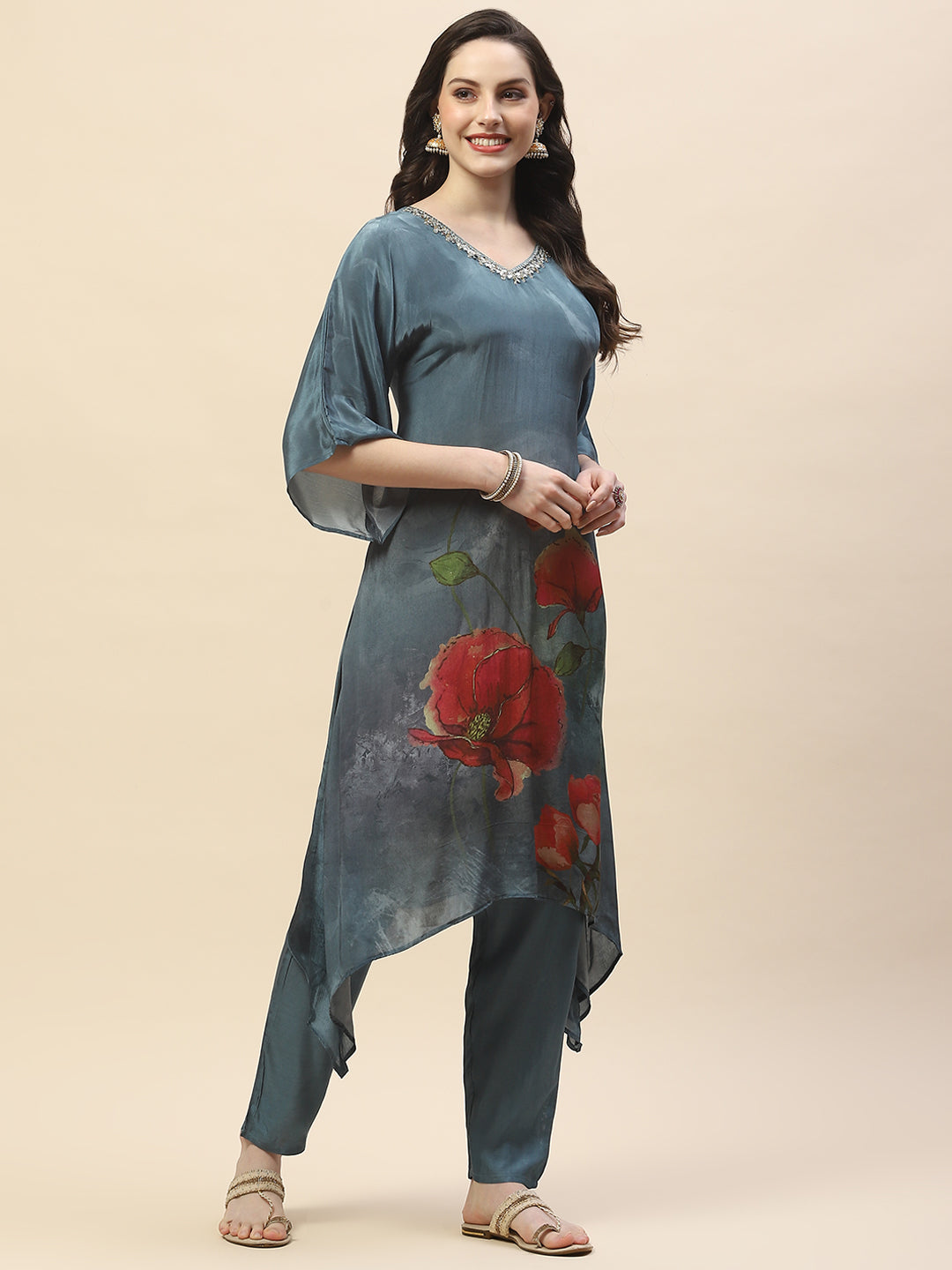 Printed Crepe Kurta With Pants