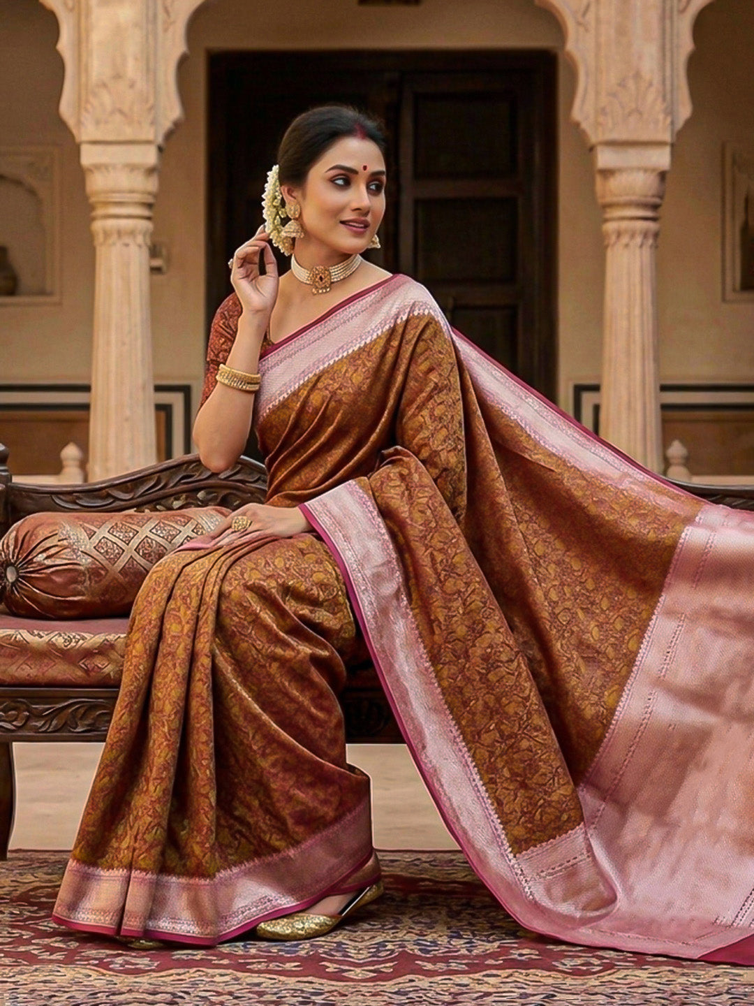 Maroon Woven Design Satan Resham Banarasi Saree