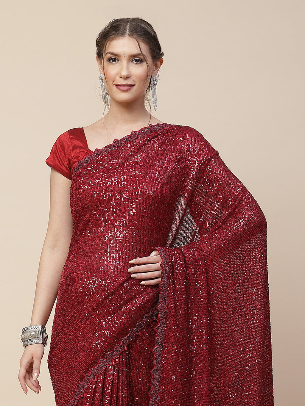 Embroidered Net Sequin Saree