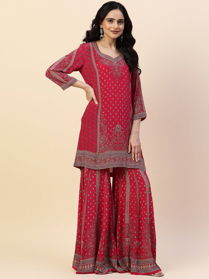 Digital Printed Crepe Kurti With Sharara &amp; Dupatta