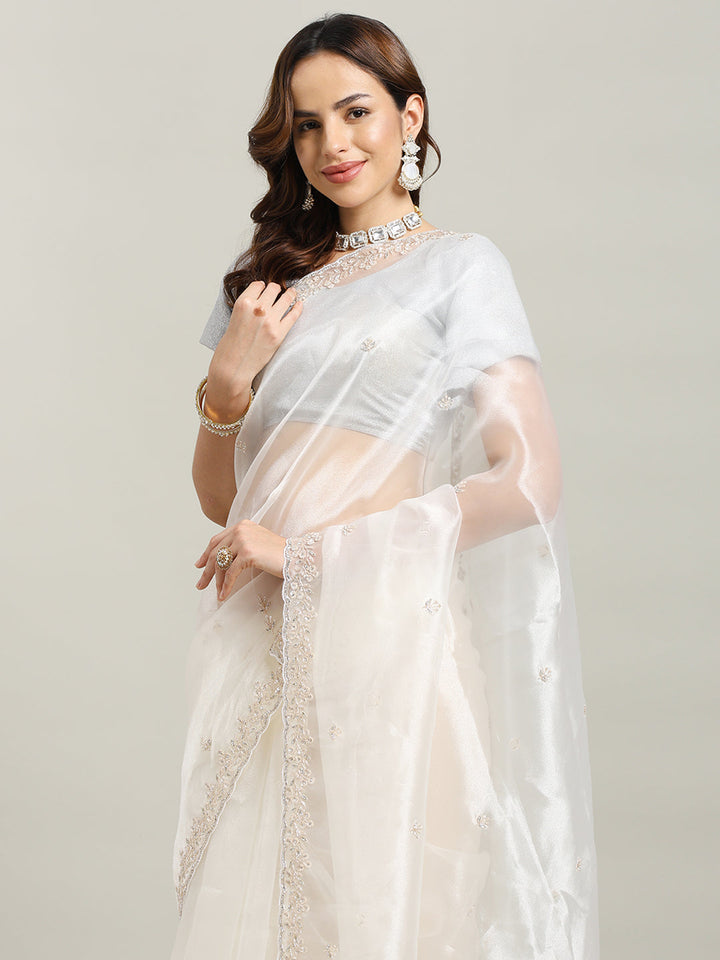 Sequence Embroidery Tissue Saree