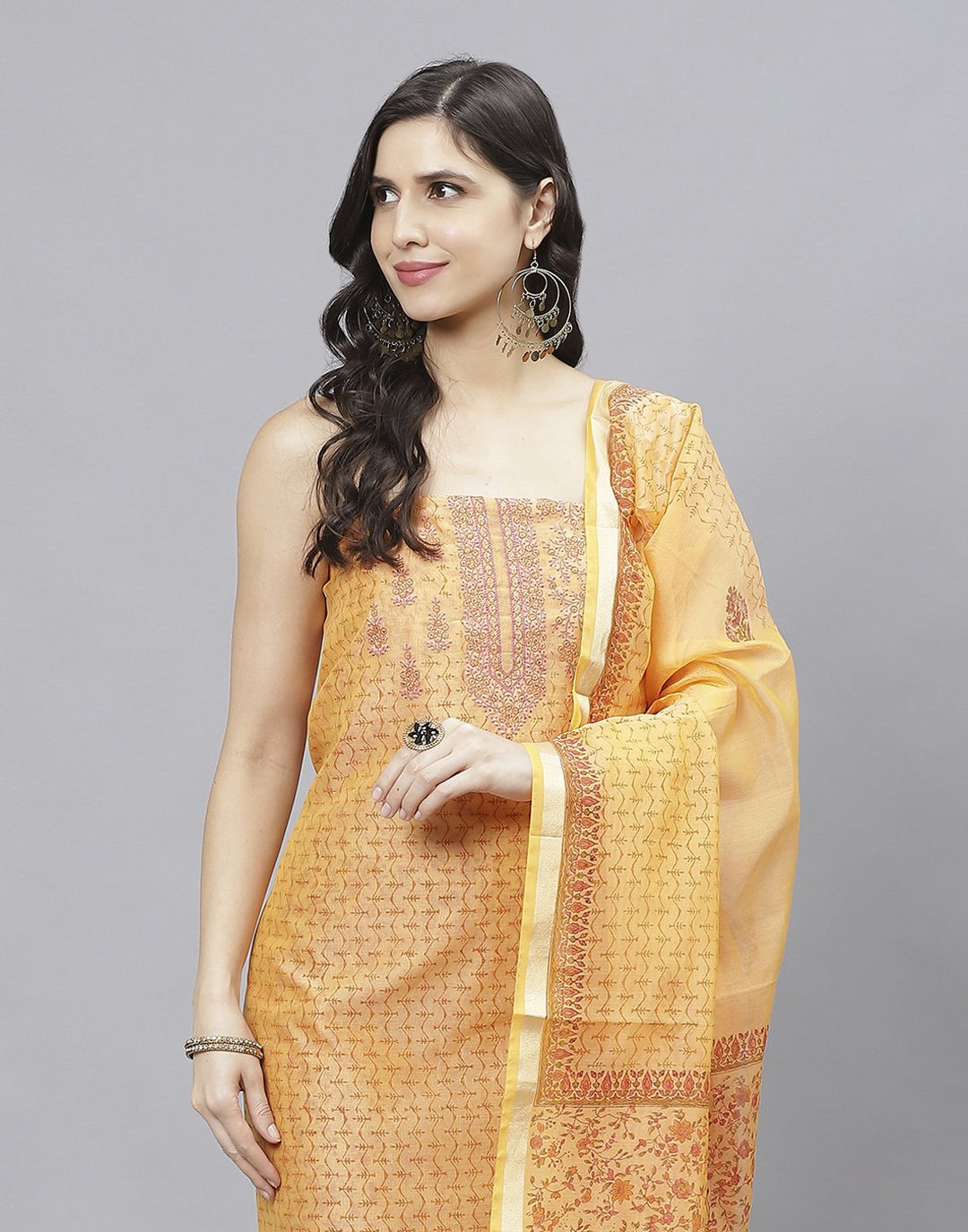 Embroidered Chanderi Suit Piece With Printed Chanderi Dupatta