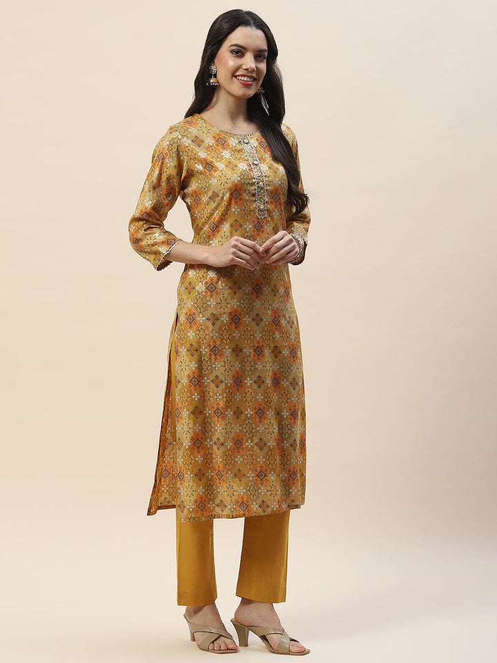 Printed Muslin Straight Kurta