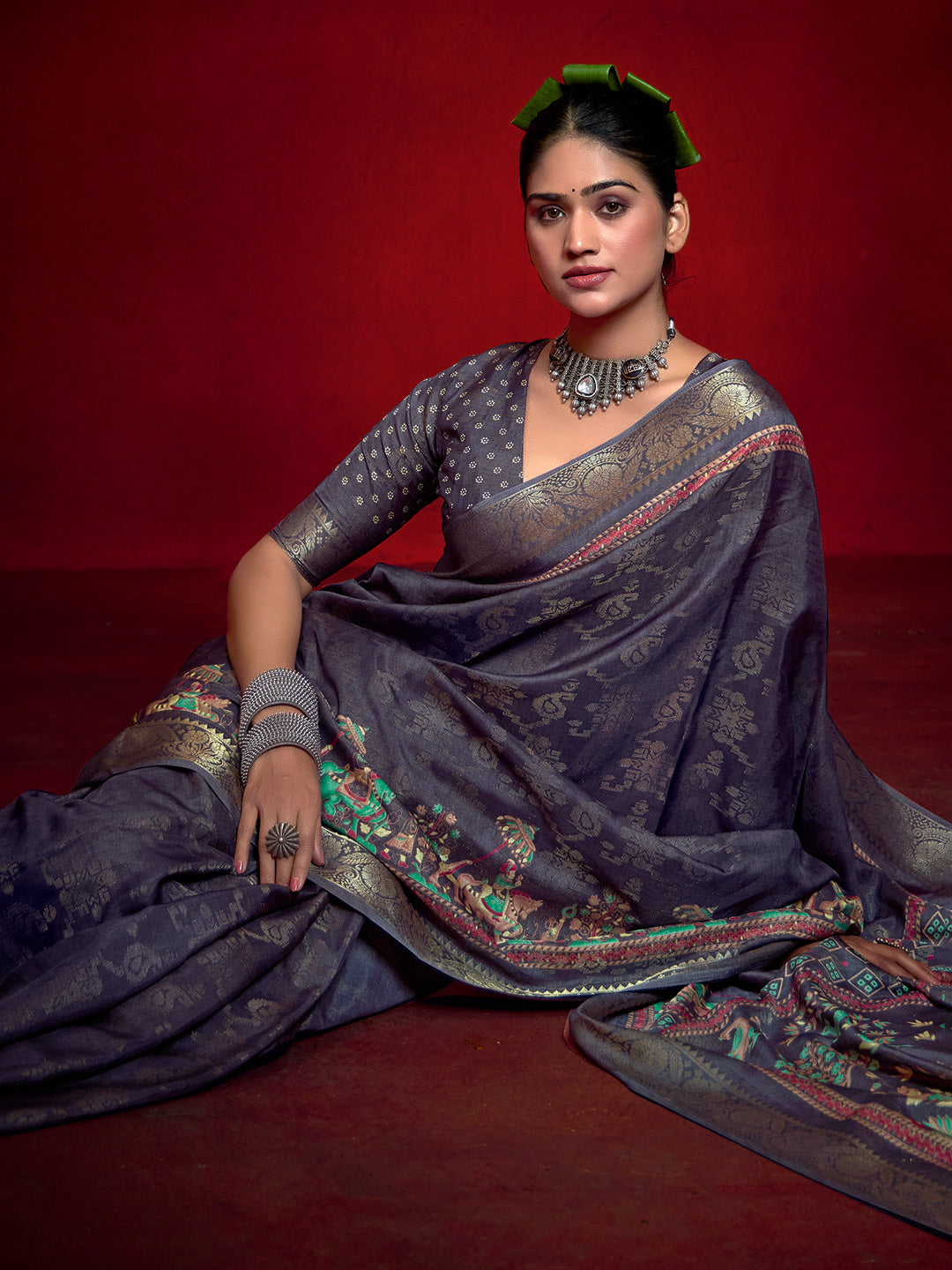 Abstract Printed Art Silk Saree