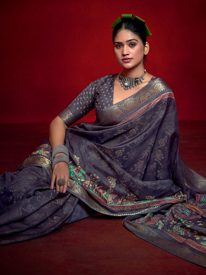 Abstract Printed Art Silk Saree