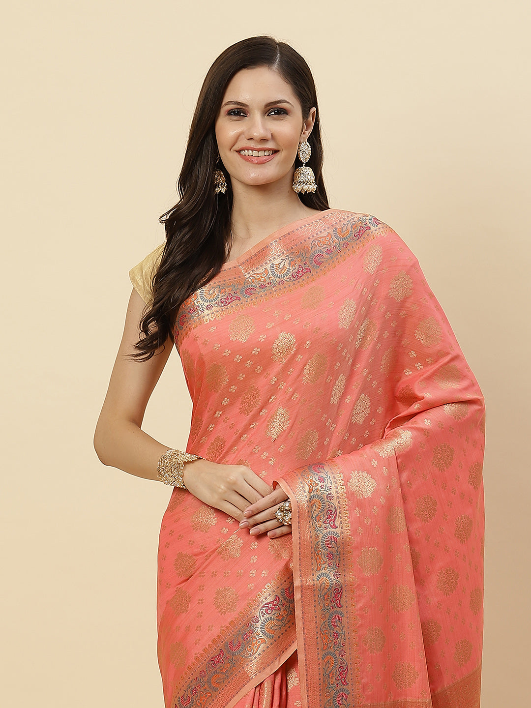 Zari Border Booti Cotton Woven Saree