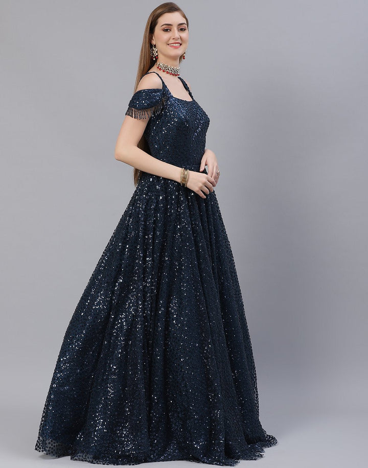 Teal Blue Georgette Long Dress