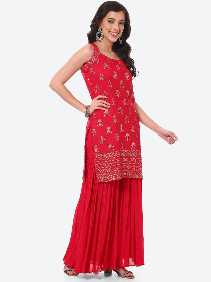Sequin Work Georgette Kurti With Garara With Dupatta