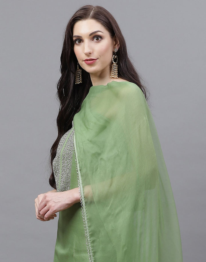 Embroidered Art Handloom Dupion Suit Piece With Chiffon Dupatta
