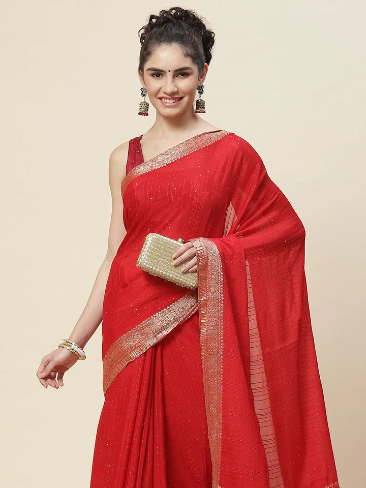 Sequin Embroidered Crepe Plain Saree