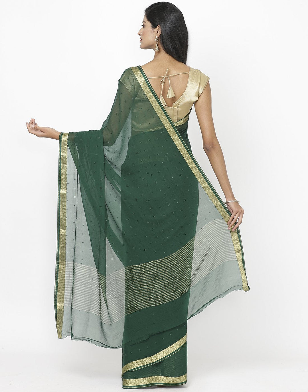 MBZ Meena Bazaar-Green Chiffon Saree