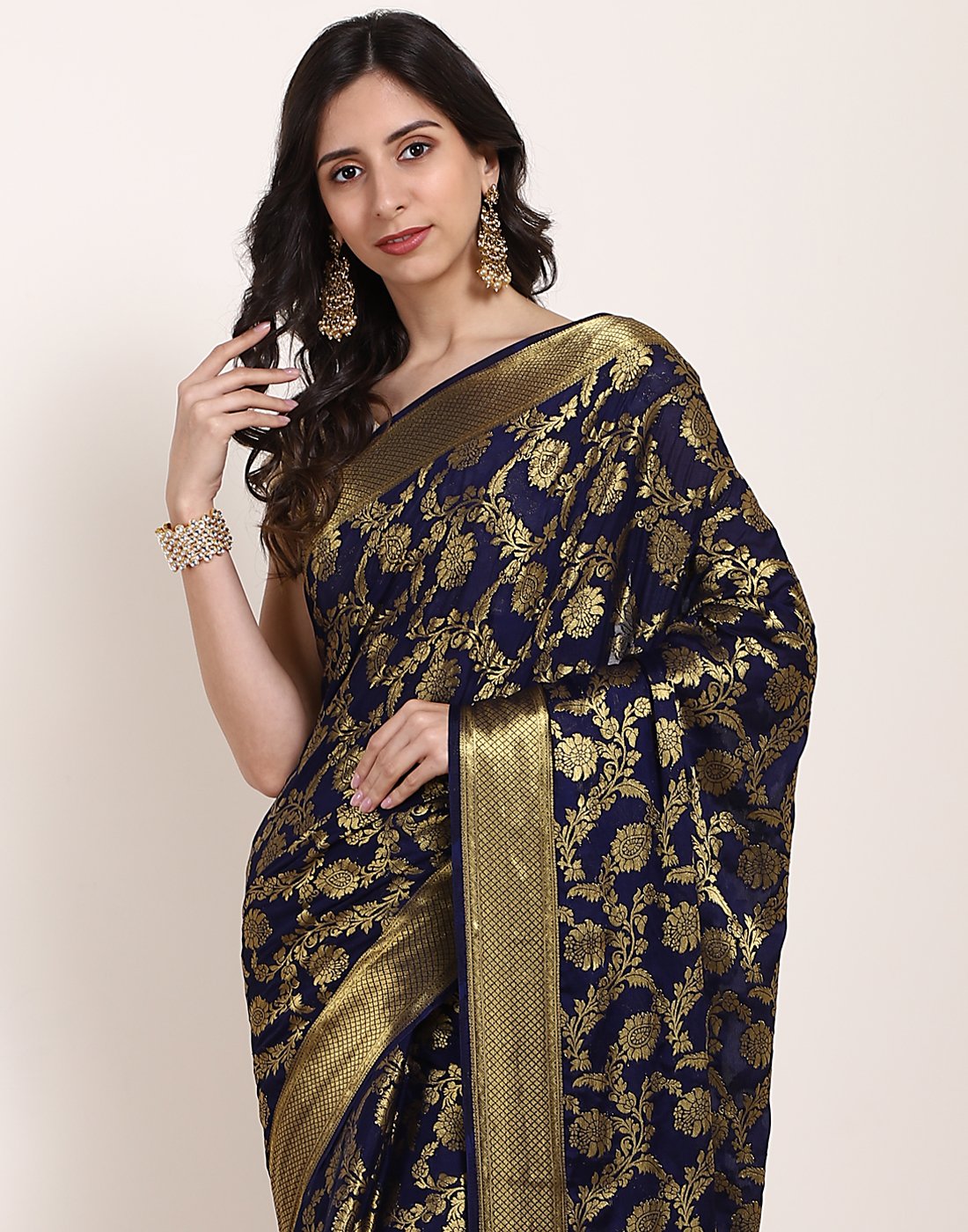Navy Blue Art Crepe Saree