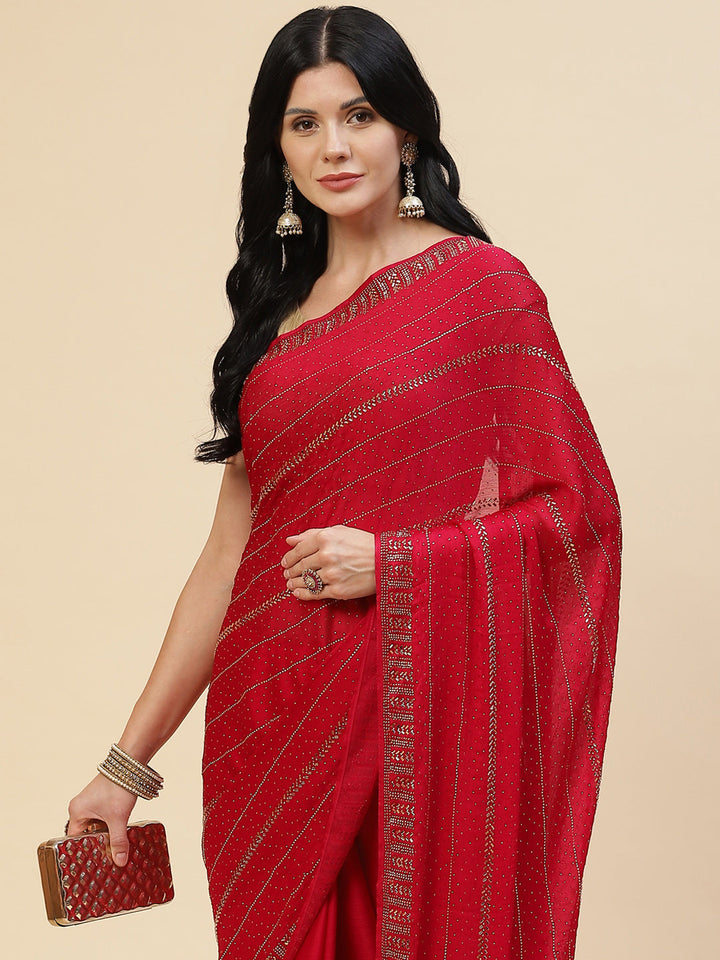 Stone Embroidered Chiffon Saree