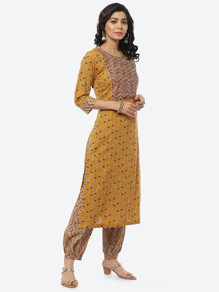 Printed Gota Work Cotton Kurti With Afghani Pant