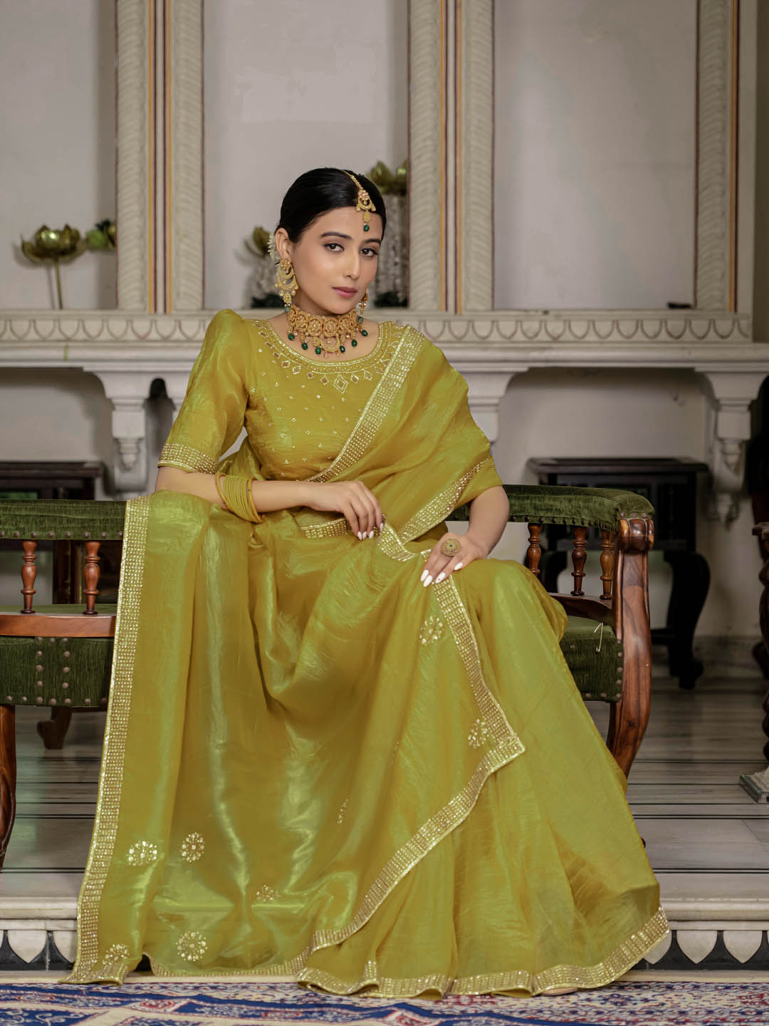 Stone Embroidery Organza Saree