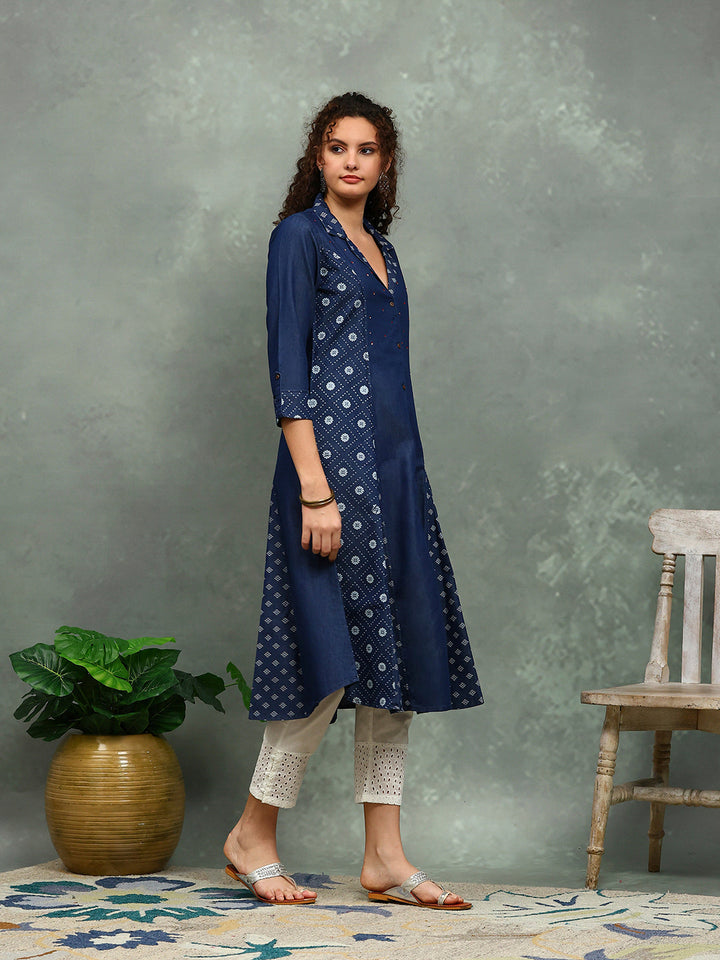 Printed Denim Kurta