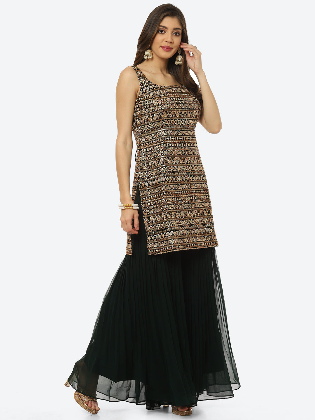Zari Embroidered Georgette kurta With Palazzo & Dupatta