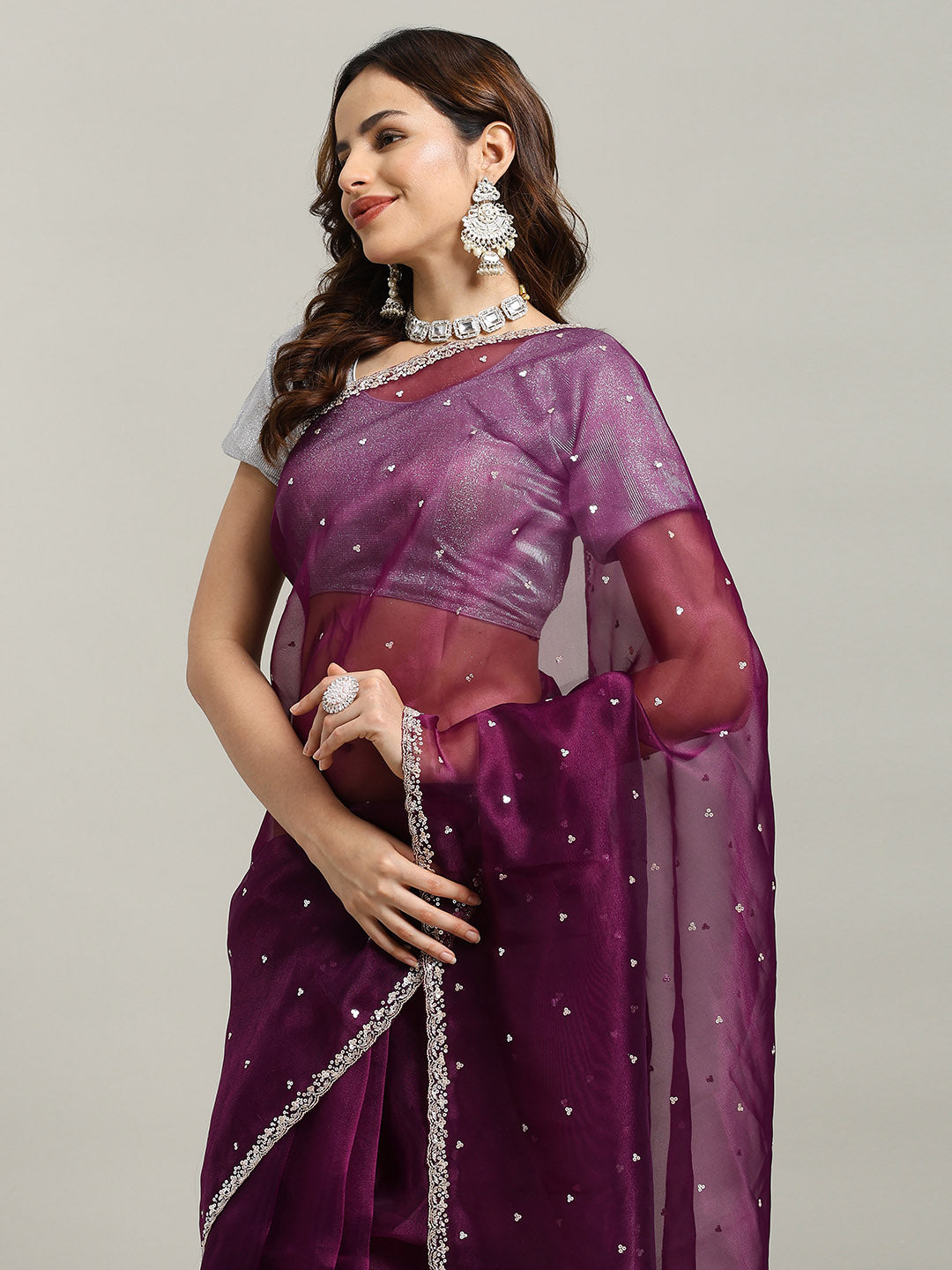 Sequence Embroidery Tissue Saree