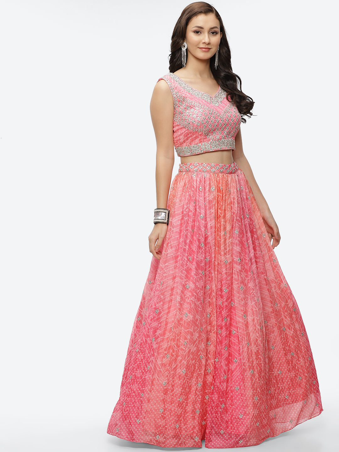 Zari Booti Embroidered Crepe Choli With Lehenga &amp; Net Dupatta