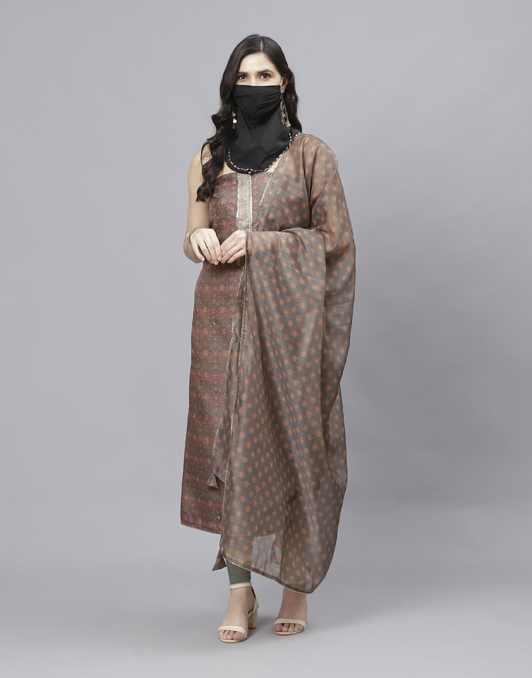 Embroidered Chanderi Suit Piece With Printed Chanderi Dupatta And Scarf