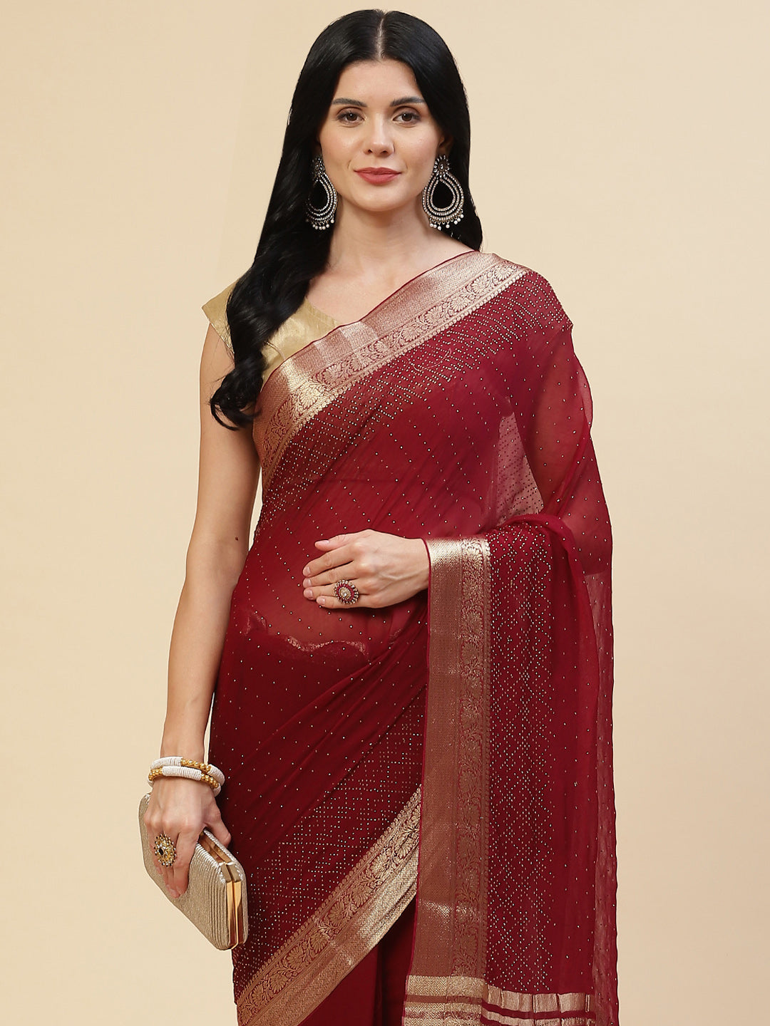 Stone Work Georgette Plain Saree