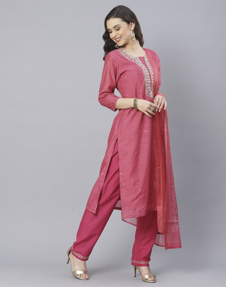 Rani and Navy Blue Cotton Chanderi Salwar Kameez