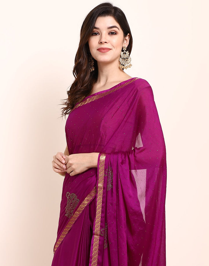 Purple Art Crepe Saree