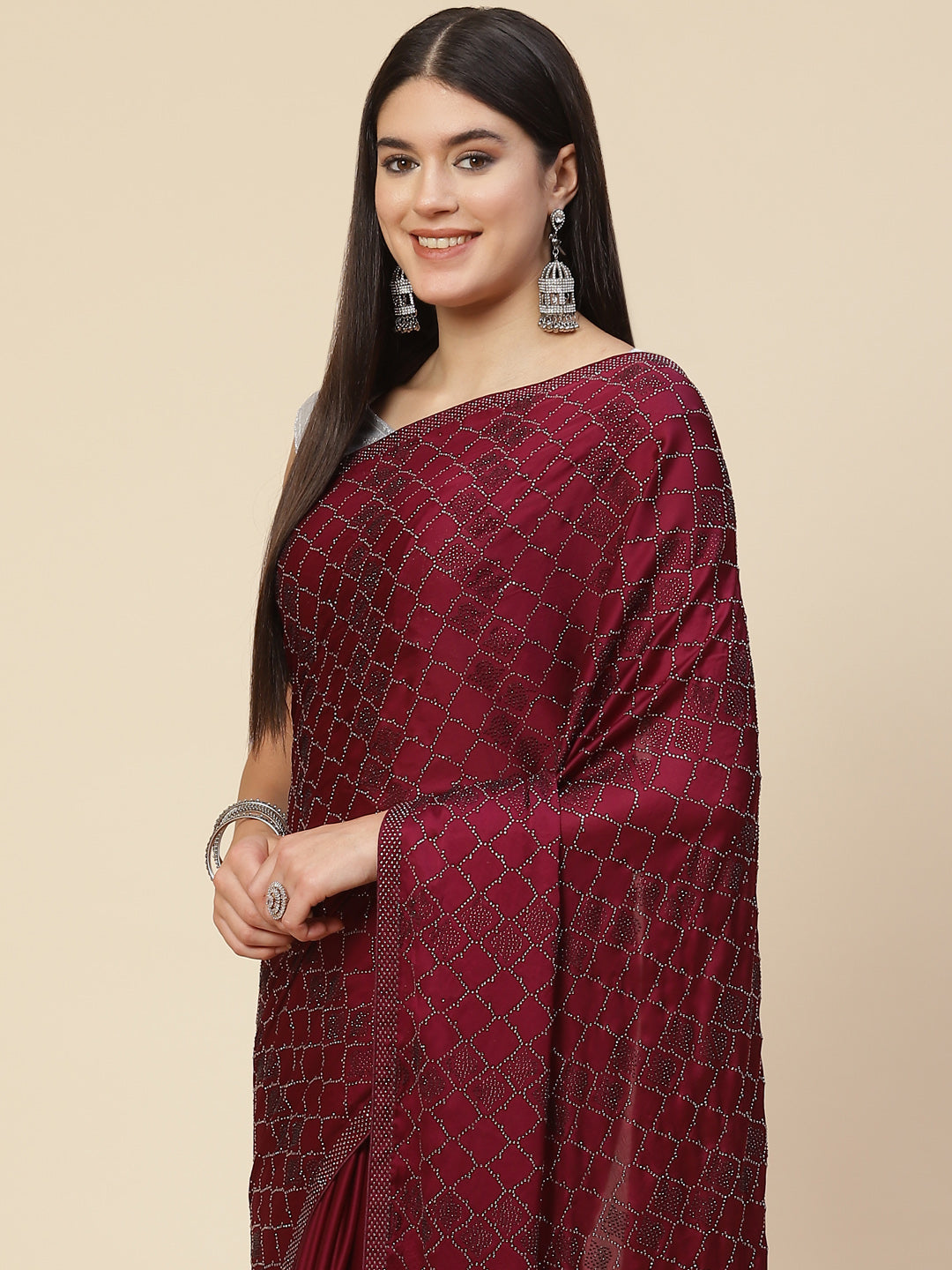 Stone Embroidered Satin Saree