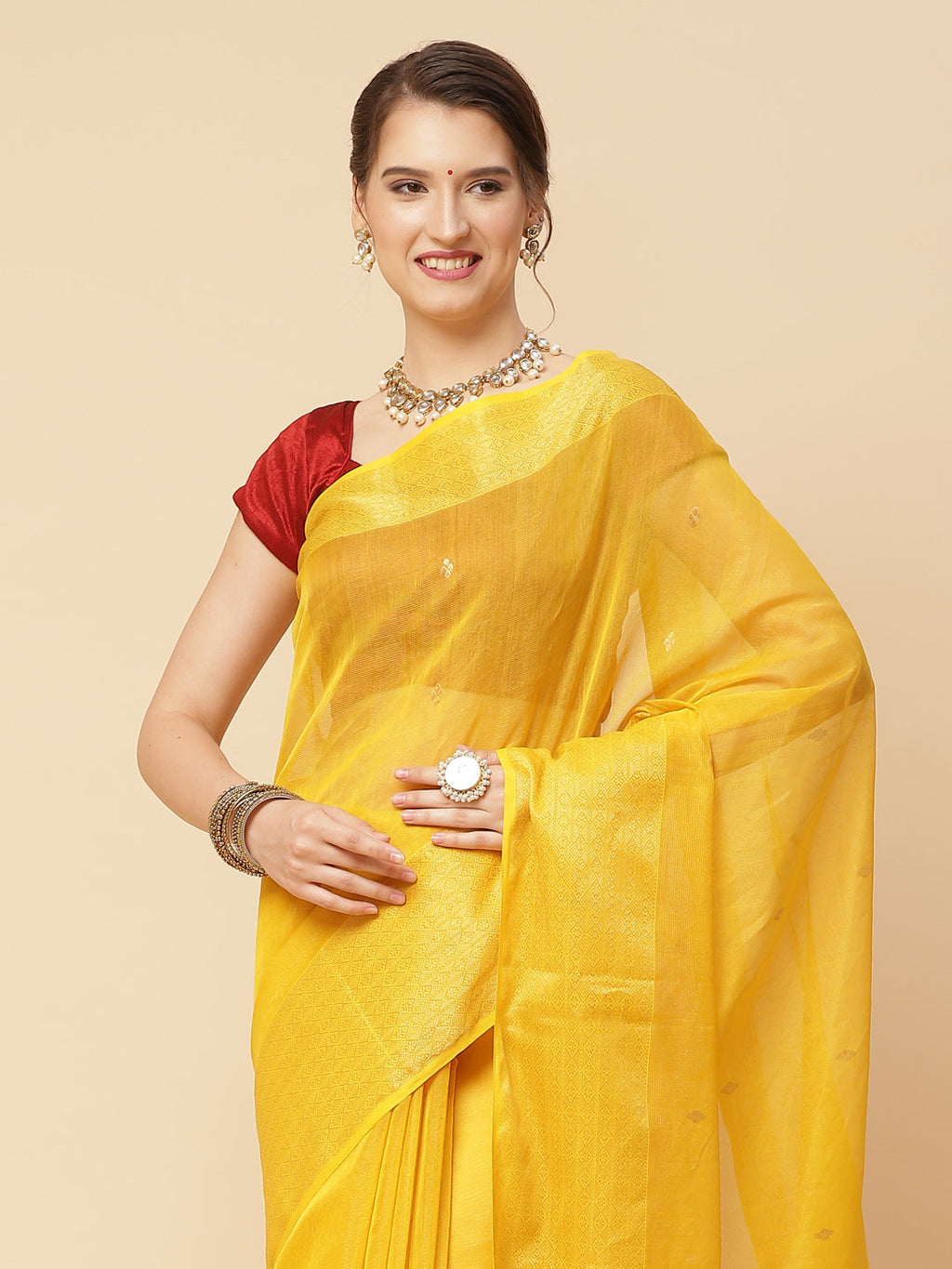 Zari Border Booti Cotton Woven Saree