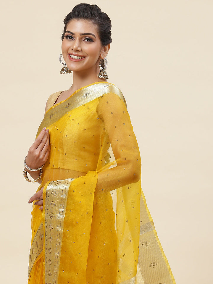 Stone Work Plain Organza Saree
