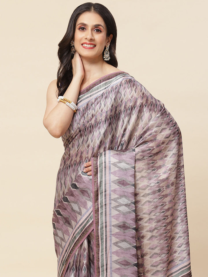 Abstract Digital Printed Satin Saree